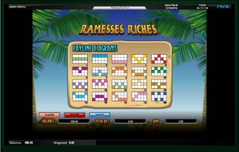 Ramesses Riches Slot Machine Paylines Screen