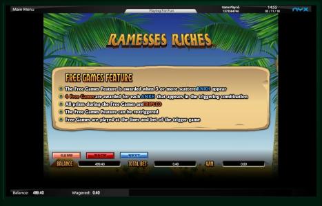 Ramesses Riches Slot Machine Free Games Screen