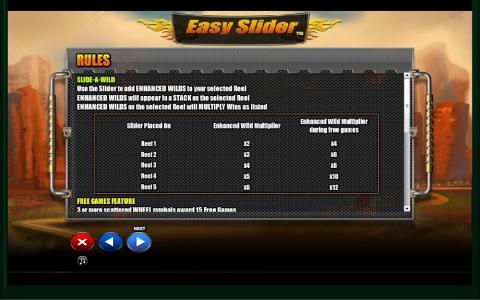 Easy Slider Slot Machine Rules and Wild Multiplier Screen