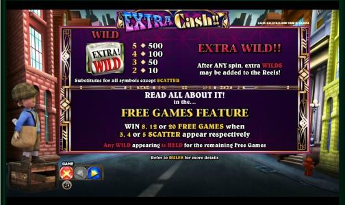 Extra Cash Slot Machine Free Games and Wild Symbols Screen