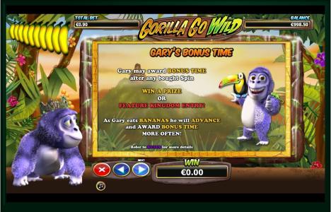 Gorilla Go Wild Slot Machine Gary's Bonus Time Screen