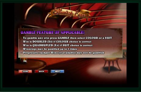 Spanish Eyes Slot Machine Gamble Feature Screen