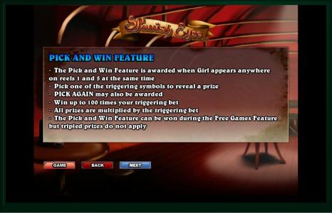 Spanish Eyes Slot Machine Pick and Win Feature Screen