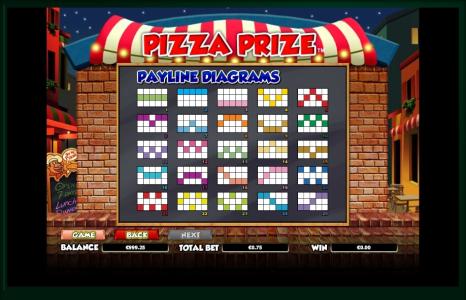 Pizza Prize Slot Machine Paylines Screen