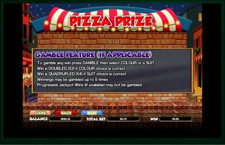 Pizza Prize Slot Machine Gamble Feature Screen