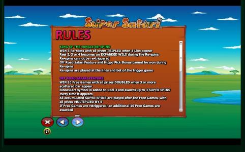 Super Safari Slot Machine Game Rules Screen