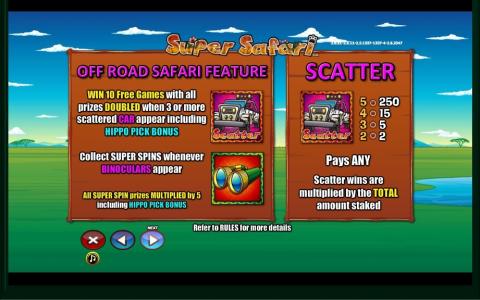Super Safari Slot Machine Scatter Awards and Wild Symbol Screen