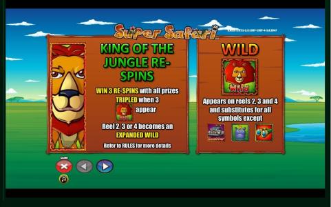 Super Safari Slot Machine Re-Spins and Wild Symbol Screen