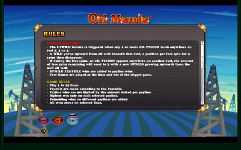 Oil Mania Slot Machine Game Rules Screen