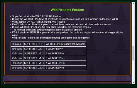 Merlins Magic Respins Slot Machine Wild Respins Feature Screen