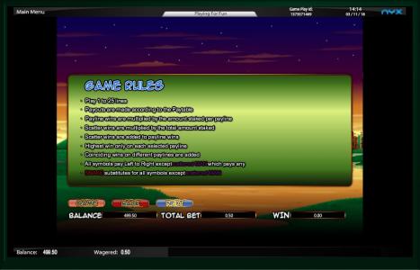 The Snake Charmer Slot Machine Game Rules Screen