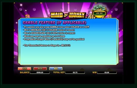 Maid O Money Slot Machine Gamble Feature Screen