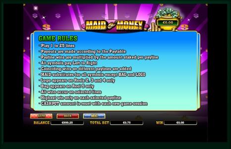 Maid O Money Slot Machine Gamble Rules Screen