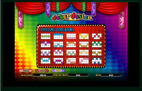 Joker Jester Slot Machine Paylines Screen