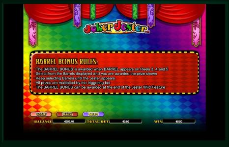 Joker Jester Slot Machine Bonus Rules Screen