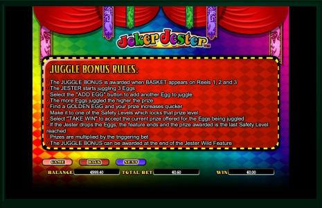 Joker Jester Slot Machine Bonus Rules Screen