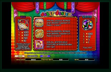 Joker Jester Slot Machine Scatter Awards and Wild Symbol Screen