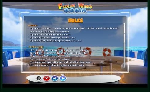 Foxin' Wins Again Slot Machine Game Rules Screen