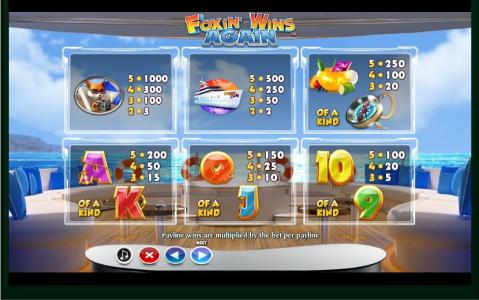 Foxin' Wins Again Slot Machine Paytable Screen