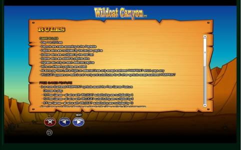 Wildcat Canyon Slot Machine Game Rules Screen