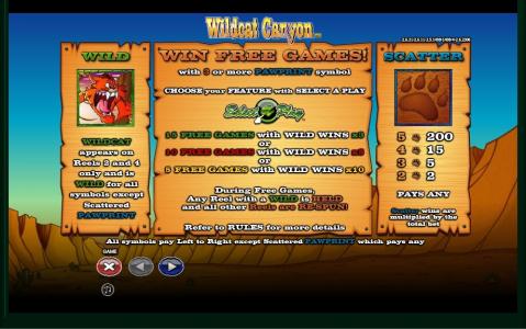Wildcat Canyon Slot Machine Scatter Awards and Wild Symbol Screen