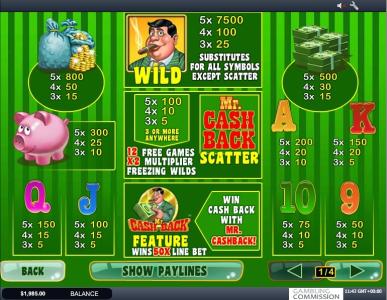 Mr. Cashback Slot Machine Scatter Awards and Wild Symbol Screen