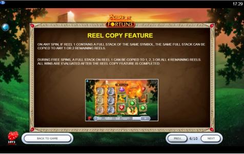 Fire N' Fortune Slot Machine Reel Copy Feature Screen