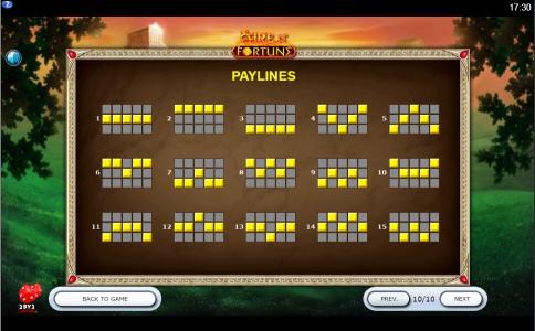 Fire N' Fortune Slot Machine Paylines Screen