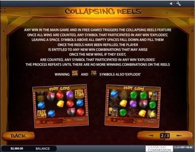 Hot Gems Slot Machine Collapsing Reels Feature Screen