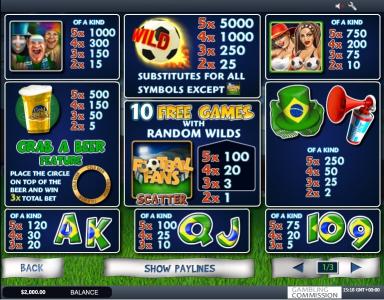 Football Fans Slot Machine Paytable Screen