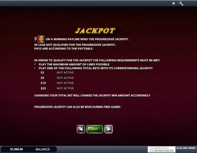 Esmeralda Slot Machine Jackpot Information Screen