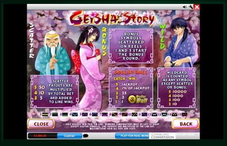 Geisha Story Slot Machine Scatter and Wild Symbols Screen