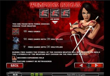 Elektra Slot Machine Weapons Bonus Feature Screen
