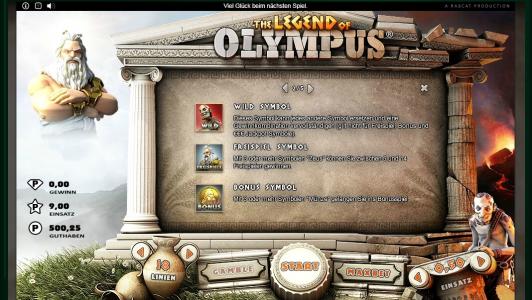 The Legend of Olympus Slot Machine Bonus Symbol and Wild Symbol Screen