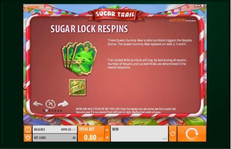 Sugar Trail Slot Machine Bonus Feature Screen
