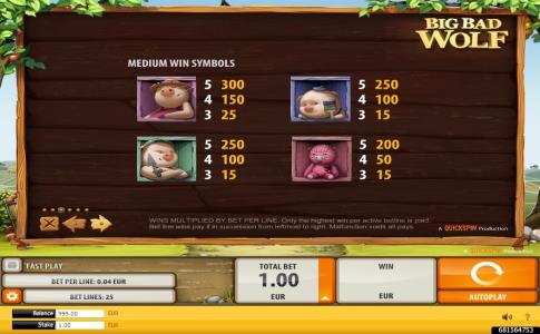 Big Bad Wolf Slot Machine Paytable Screen