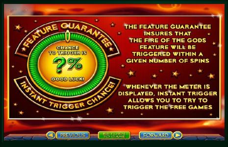 Vulcan Slot Machine Feature Guarantee Meter and Instant Trigger Explanation Screen