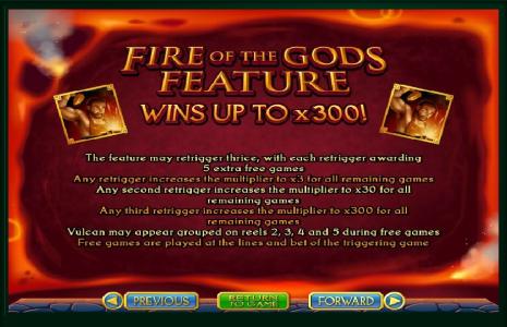 Vulcan Slot Machine Fire of the Gods Retrigger Feature Screen