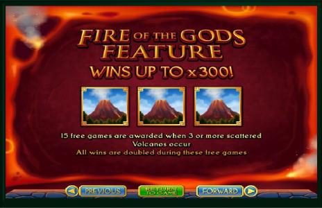 Vulcan Slot Machine Fire of the Gods Feature Screen