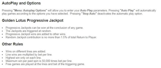 Golden Lotus Slot Machine Auto Play and Options Screen