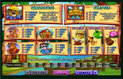 Builder Beaver Slot Machine Paytable Screen