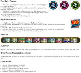 Crazy Vegas Slot Machine Game Rules Screen