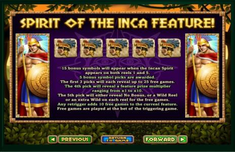 Spirit of the Inca Slot Machine Spirit of the Inca Feature Screen