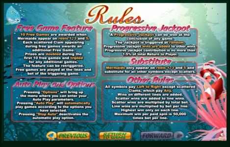 Mermaid Queen Slot Machine Game Rules Screen