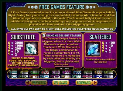 Diamond Dozen Slot Machine Free Games Feature and Paylines Screen