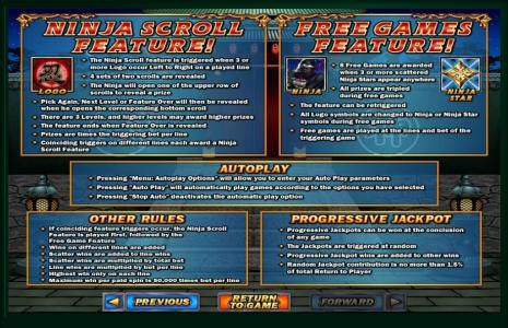 Ninja Star Slot Machine Ninja Scroll Feature and Free Games Feature Screen