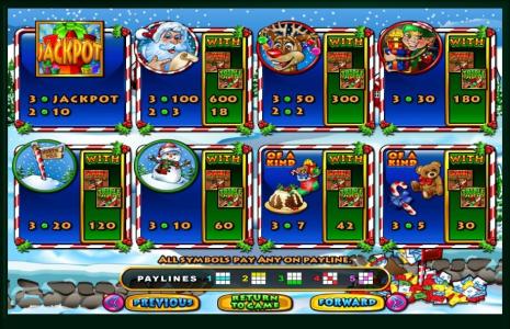 Santastic Slot Machine Paytable Screen