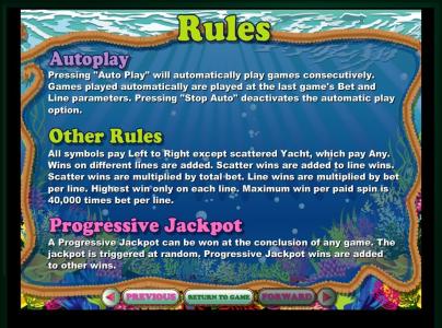Crystal Waters Slot Machine Game Rules Screen