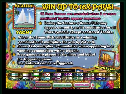 Crystal Waters Slot Machine Scatter Awards and Wild Symbol Screen