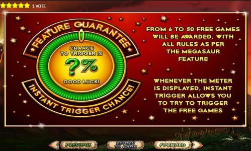 Megasaur Slot Machine Feature Guarantee and Instant Trigger Screen